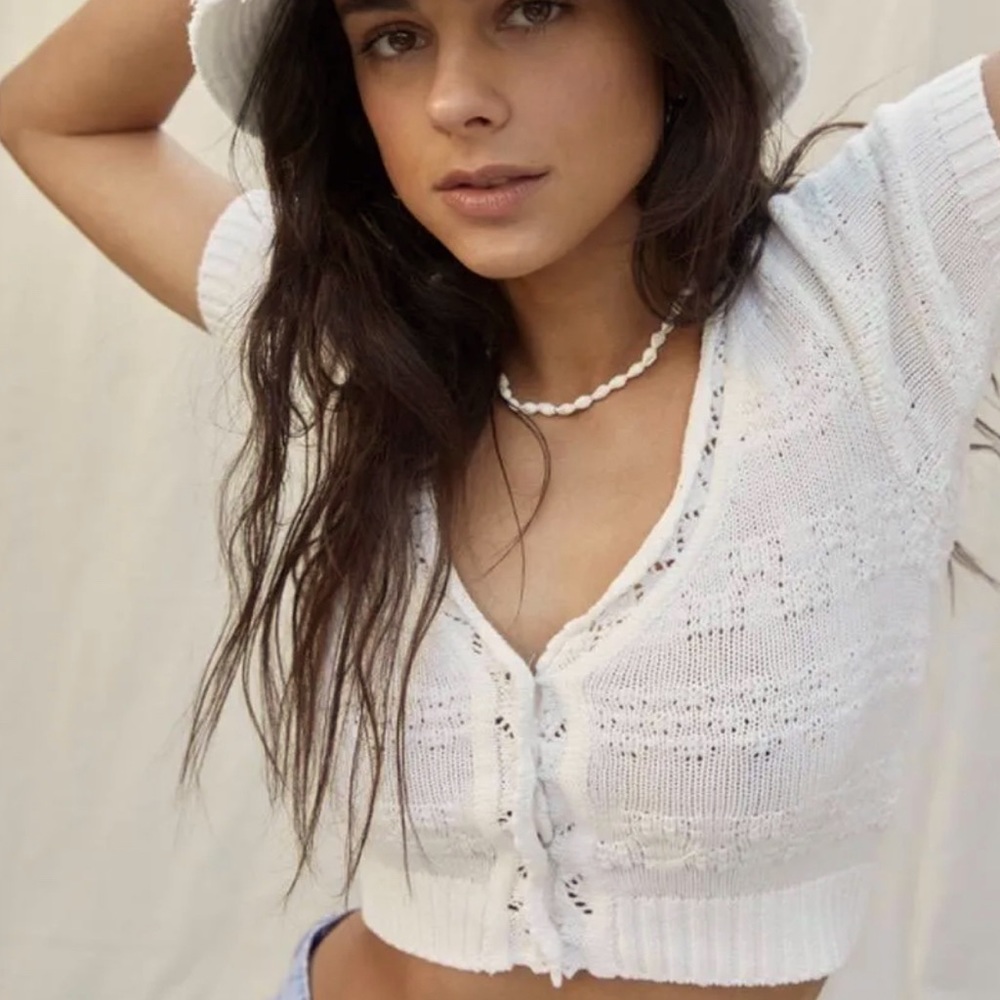 NWT - Urban Outfitters - Short-Sleeve Knit Cropped Cardigan Sweater - SIZE XS